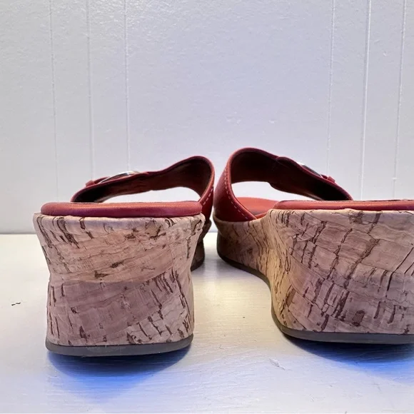 Antonio Melani Logan Orange Leather Cork Wedge Sandals Slides Women's Size 7.5 M - Picture 5 of 13
